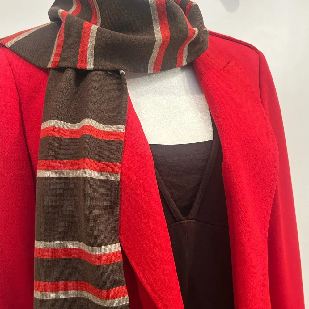 Carlisle Scarf, Brown, Red, Silver Stripes NWOT - Picture 4 of 6